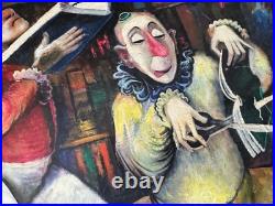 Vintage Clown Library Books Oil Painting Modern Art Wall Hanging Unknown Artist