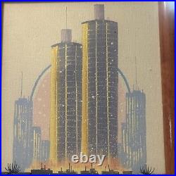 Vintage Eduardo Oropeza Original Oil on Canvas Chicago Skyline Marina Tower 8x10