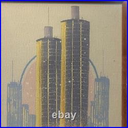 Vintage Eduardo Oropeza Original Oil on Canvas Chicago Skyline Marina Tower 8x10