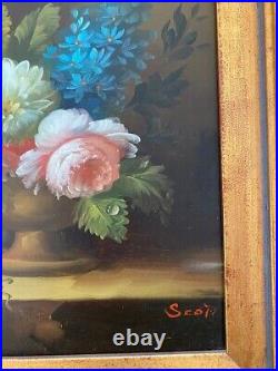 Vintage Floral Still Life Oil on Canvas Original Painting, Framed Signed Scott