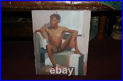 Vintage Gay Interest Oil Painting Portrait Nude Black Man In Shower Detailed