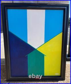 Vintage Geometric Shapes Acrylic Painting Modern Art Wall Hanging Signed Menges