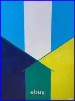 Vintage Geometric Shapes Acrylic Painting Modern Art Wall Hanging Signed Menges