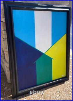 Vintage Geometric Shapes Acrylic Painting Modern Art Wall Hanging Signed Menges