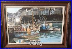 Vintage Gordon Allen Original Framed Oil Painting On Canvas Brixham Harbour