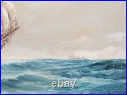 Vintage J Arnold Tall Ship oil painting on canvas board
