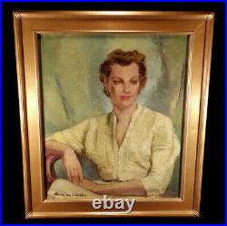Vintage Lady Portrait Oil Painting Listed California Artist Maria Von Ridelstein