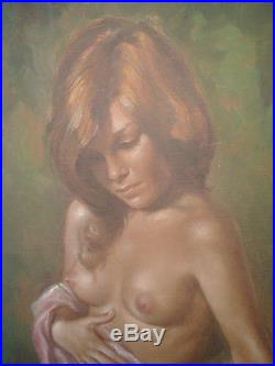 Vintage Leo Jansen Nude Woman Oil on Canvas Original Painting 38 X 23 Framed