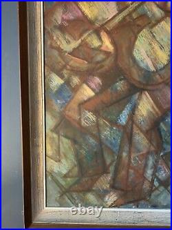 Vintage Mid Century Cubist Abstract Geometric Painting Figural Musicians 18x27