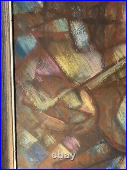 Vintage Mid Century Cubist Abstract Geometric Painting Figural Musicians 18x27