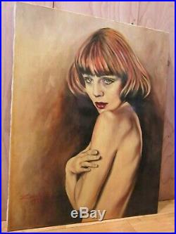 Vintage Nude Red Haired Woman Portrait Original Painting on Canvas