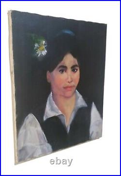 Vintage Oil On Canvas Painting Girl With Flower On Hair By Patricia Morone