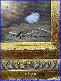 Vintage Oil Painting Artist Signed Gold Ornate Frame 16 X 14 Bunny Rabbit