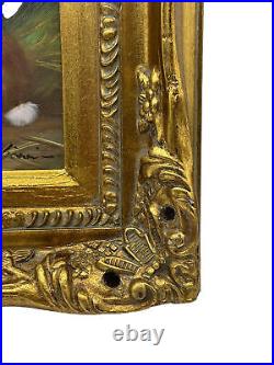 Vintage Oil Painting Artist Signed Gold Ornate Frame 16 X 14 Bunny Rabbit