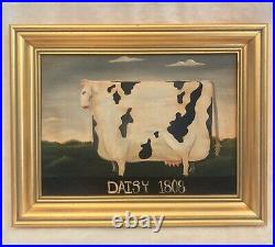 Vintage Oil Painting On Canvas, Signed, COW 1808 AMERICANA, Gold Frame 15x12