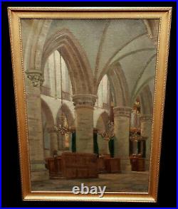 Vintage Oil Painting St Bavo Church The Netherlands Carl W. Houbein Listed Dutch