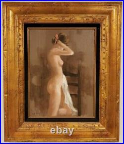 Vintage Oil Painting on Canvas Nude Woman Portrait Framed Art (25 x 21)