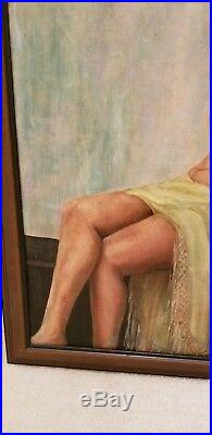 Vintage Original Oil On Canvas Portrait Of A Nude Black Woman 33X27