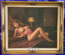 Vintage Original Oil Painting Nude Redhead Woman Signed & nicely Framed