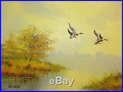 Vintage Original Oil Painting On Canvas' Ducks' Signed By Gailey