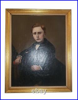 Vintage Original Oil Painting On Canvas Of A young Boy