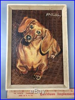 Vintage Original Oil Painting on Canvas Board Dachshund Dog Signed J. F. Chalkley