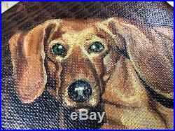 Vintage Original Oil Painting on Canvas Board Dachshund Dog Signed J. F. Chalkley