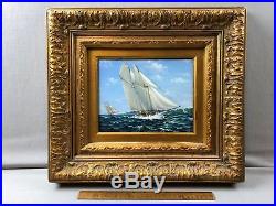 Vintage Original Oil Painting on Canvas Sailboat Boat Ship Ocean Bay