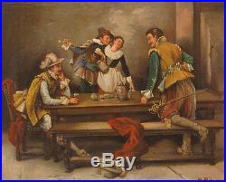 Vintage Original Oil on Canvas Genre Painting Oil Painting Illegibly Signed