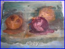 Vintage Original Oil on Canvas Realism Fruit Still Life Apples 14 x 11
