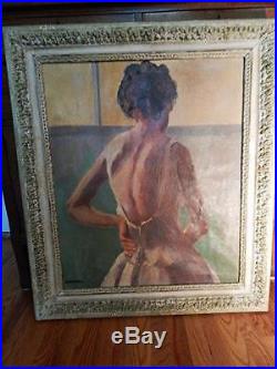 Vintage Original Oil on Canvas Signed V. Danisken Lady in Sundress 32 x 37