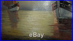 Vintage Original Painting On Canvas Gold Gild Wood Frame Signed Herman Seascape