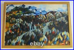 Vintage Painting Abstract Cubism Expressionism Large Mystery Artist 1970's Pop