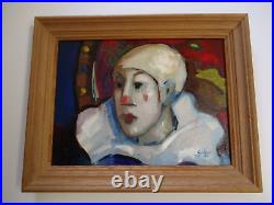 Vintage Painting Circus Clown Impressionist Portrait Expressionist Signed