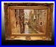 Vintage-Painting-Oil-On-Canvas-Venice-Italy-Frame-Wood-Sign-Decor-Rare-Old-20th-01-tg