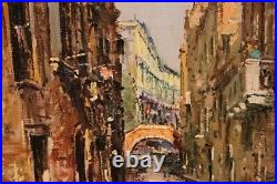 Vintage Painting Oil On Canvas Venice Italy Frame Wood Sign Decor Rare Old 20th