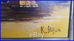 Vintage Painting Original Abstract Oil on Stretched Canvas by R. Styles