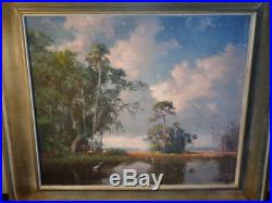 Vintage RARE A E Backus Original Everglades Scene Oil on Canvas (20 by 24)