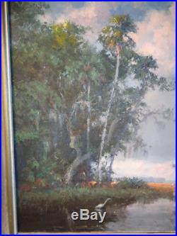 Vintage RARE A E Backus Original Everglades Scene Oil on Canvas (20 by 24)