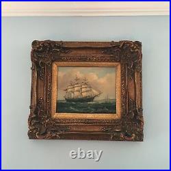Vintage Robert Sanders Artist Signed Maritime Ship Oil Painting 17 1/2 W x 16