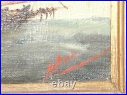 Vintage Sailing Ship French Flag Signed Oil Painting Antique Nautical Marine