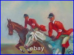 Vintage Signed Hale English Equestrian Fox Hunting Hunt Scene Painting On Canvas
