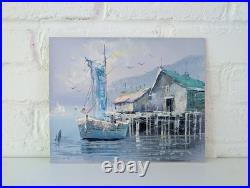 Vintage Signed Original Painting on Canvas Board Signed L. Thomas Nautical S