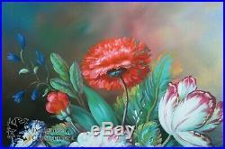 Vintage Signed Original Still Life Oil on Canvas Floral Peonies Bouquet Realism