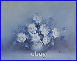 Vintage Steiner Blue Floral Still Life Oil On Canvas Painting, Signed