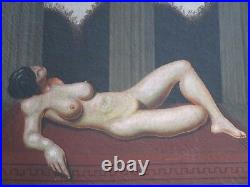 Vintage Surreal Art Deco Nude Female Woman Model Signed Mystery Artist Monogram