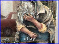 Vintage VT Artist Richard Horn Original Oil on Canvas 20 x 13 Homeless Woman