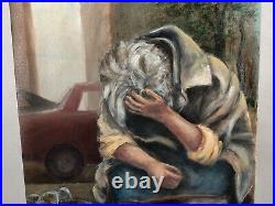 Vintage VT Artist Richard Horn Original Oil on Canvas 20 x 13 Homeless Woman