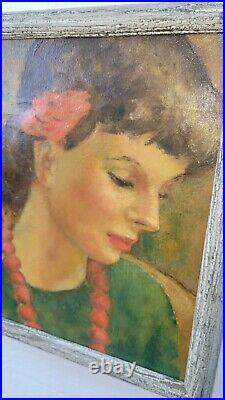 Vintage WPA Era American Oil Painting Gorgeous Female Figure Portrait Signed