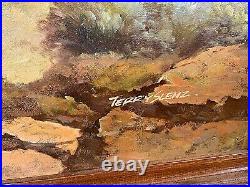Vintage Western Cowboys Roping Calf Oil on Canvas Painting by Terry Slenz
